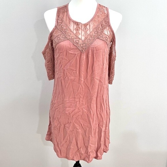 Pink lace yoke off shoulder dress size XS - Picture 1 of 6